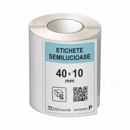 Etichete in rola - Rola etichete autoadezive semilucioase 40x10 mm, adeziv permanent, 3000 etichete/rola