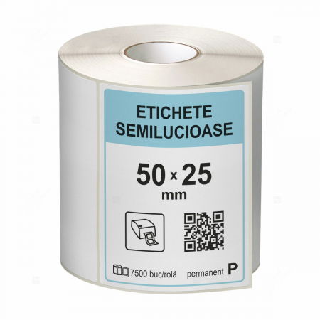 Etichete in rola - Rola etichete autoadezive semilucioase 50x25 mm, adeziv permanent, 7500 etichete/rola
