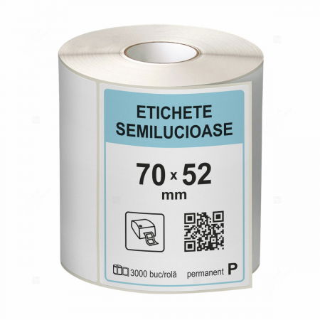 Etichete in rola - Rola etichete autoadezive semilucioase 70x52 mm, adeziv permanent, 3000 etichete/rola