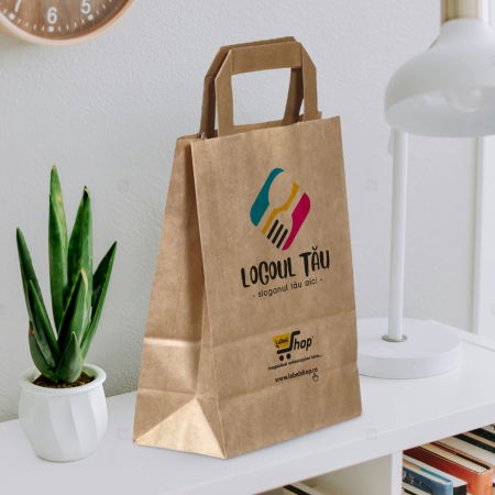 Pungi personalizate - Pungi personalizate fata sau fata/verso, 26+17 x 35 cm, hartie natur,  maner banda, 80g