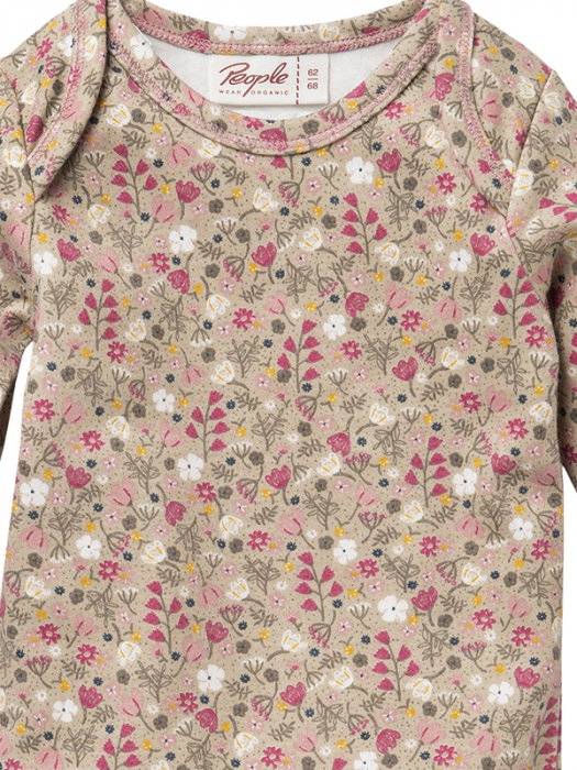 Body cu maneca lunga, flori de camp, din bumbac organic - People Wear Organic [3]