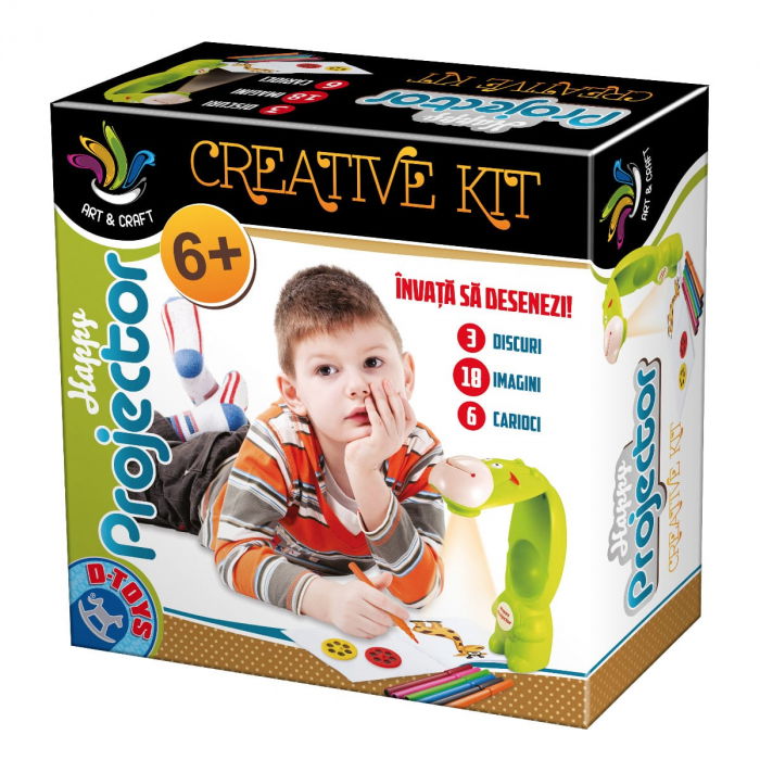 Happy Proiector - Set proiector in forma de hipopotam, fise cu imagini si carioci [1]