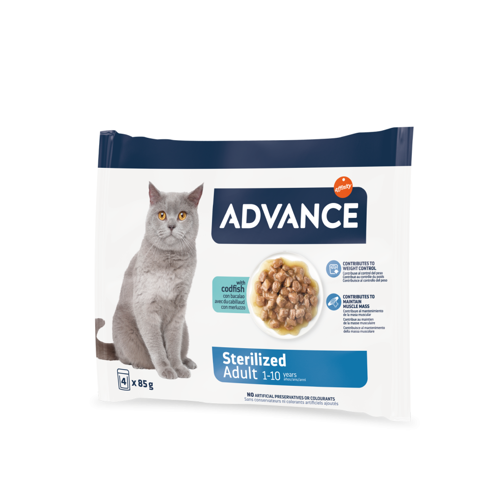 HRANA UMEDA ADVANCE CAT STERILIZED, COD MULTIPACK, 4 X 85 GR [1]