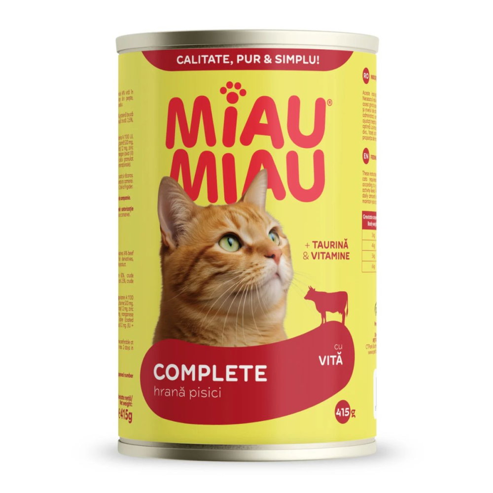 Hrana Umeda Pisici Adulte Miau Miau cu Carne de Vita, Conserva, 415 g [1]