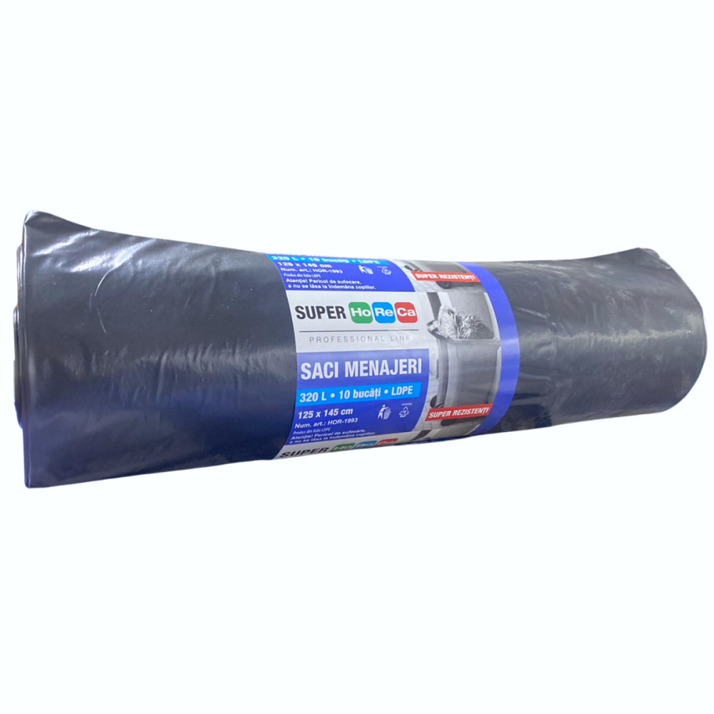 Saci Menajeri Super Horeca LDPE Negru, 320 litri, 10 Bucati [1]