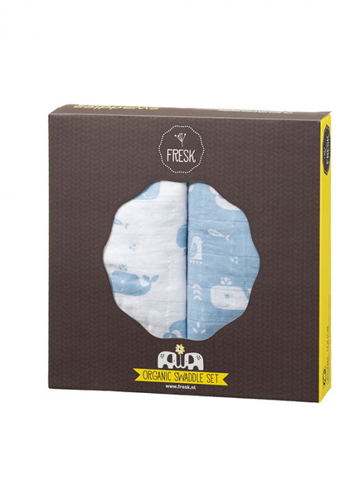 Set 2 museline 70x60 cm, model Whale blue -Fresk [1]