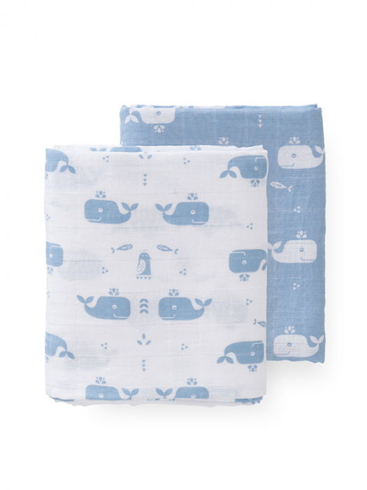 Set 2 museline 70x60 cm, model Whale blue -Fresk [2]