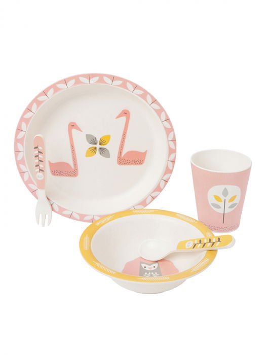 Set 5 piese pentru masa bebelusi, din bambus, model Swan - Fresk [1]
