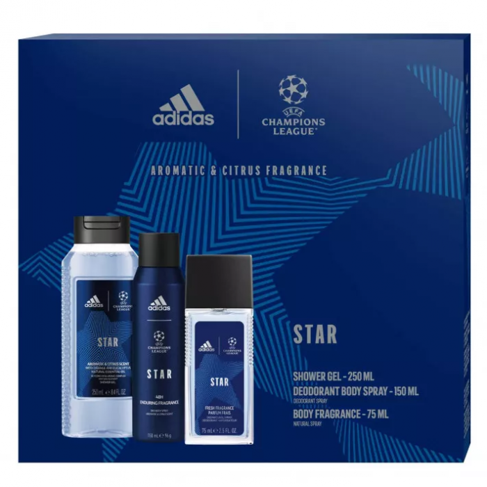 Set Adidas Uefa Star, Deodorant Natural Spray 75 ml + Deodorant 150 ml + Gel de Dus 250 ml [1]