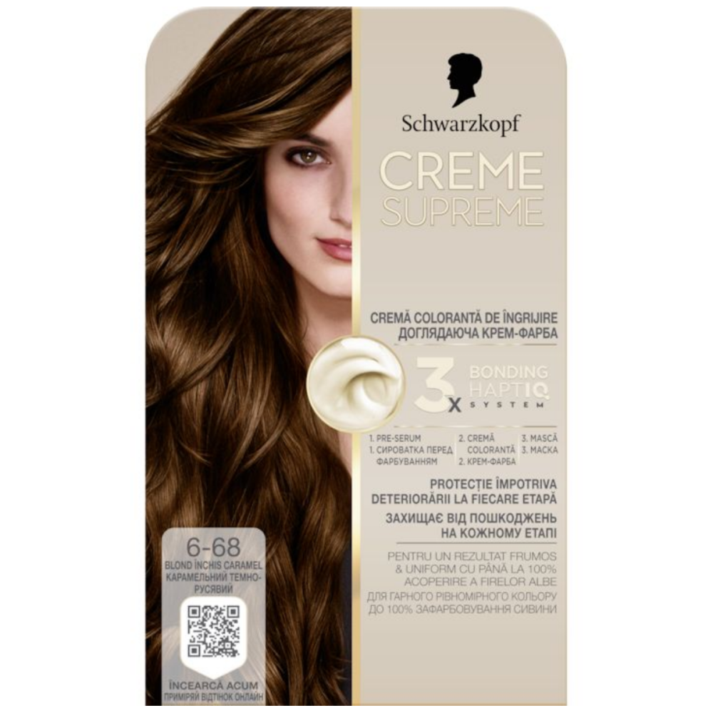 Vopsea de par permanenta cu amoniac Schwarzkopf Creme Supreme, 6-68 Blond Inchis Caramel, 182 ml [1]