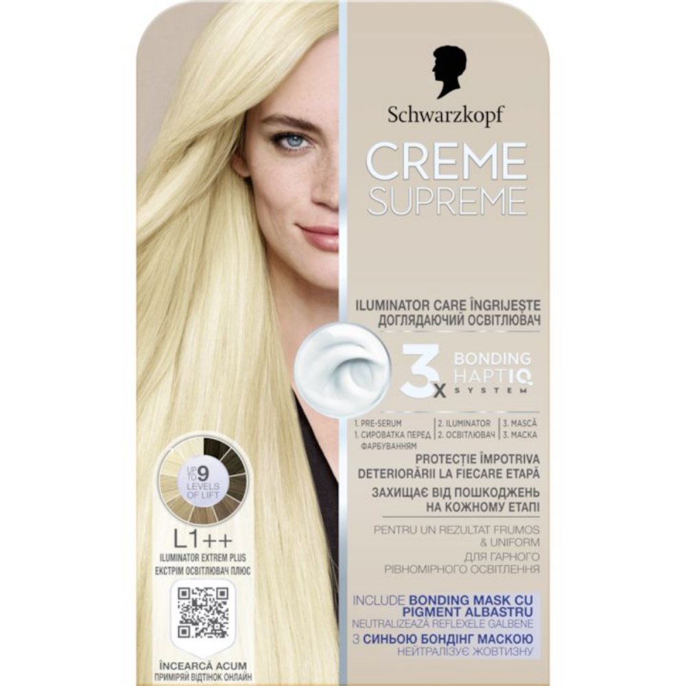 Vopsea de par permanenta cu amoniac Schwarzkopf Creme Supreme, L1++ Iluminator Extreme Plus, 182 ml [1]
