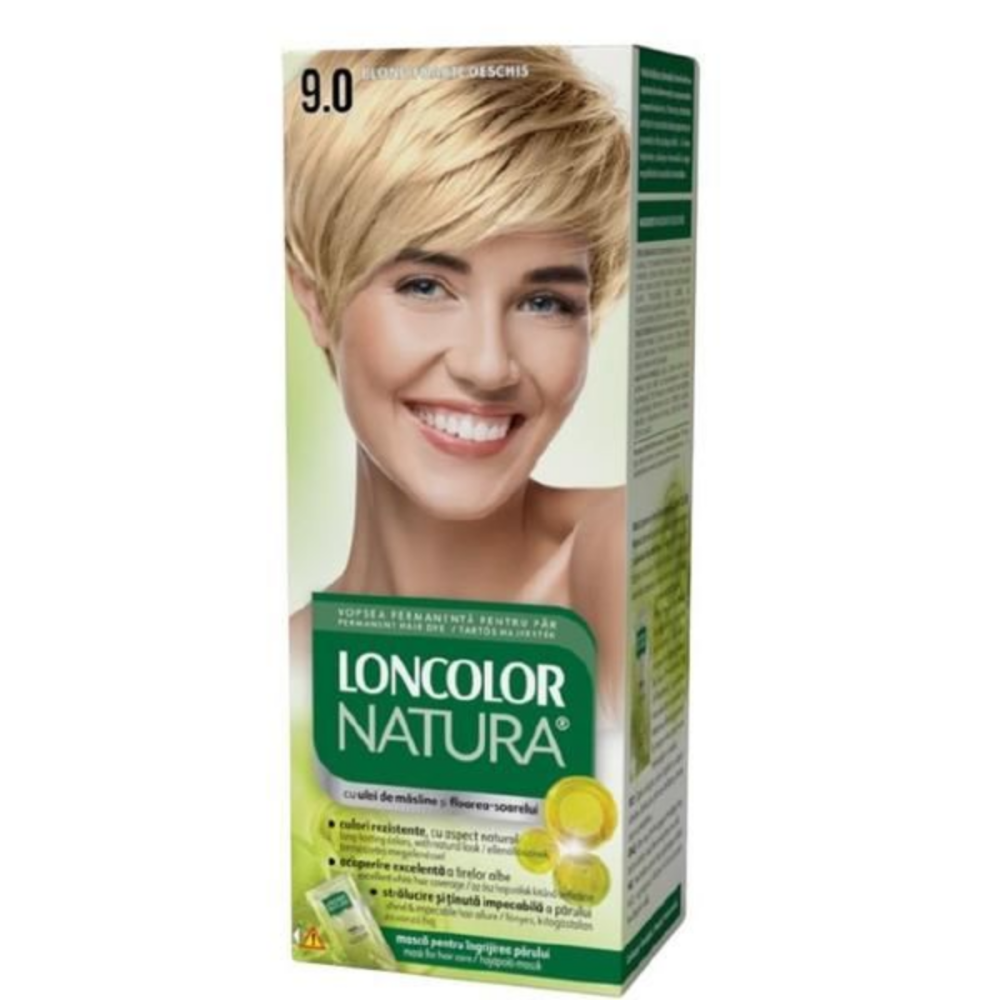 Vopsea de par permanenta, Loncolor Natura cu amoniac, 9.0 Blond foarte deschis [1]