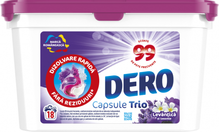 Curatenie & Intretinere - Detergent de rufe capsule Trio cu levantica si iasomie, 18 spalari - DERO
