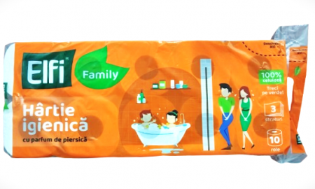 Hartie Igienica - Hartie Igienica Elfi Family cu parfum de piersica, 3 Straturi, 10 role/bax