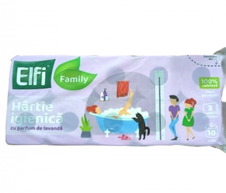 Hartie Igienica - Hartie igienica Elfi Family Lavanda, 3 straturi, 10 role/bax