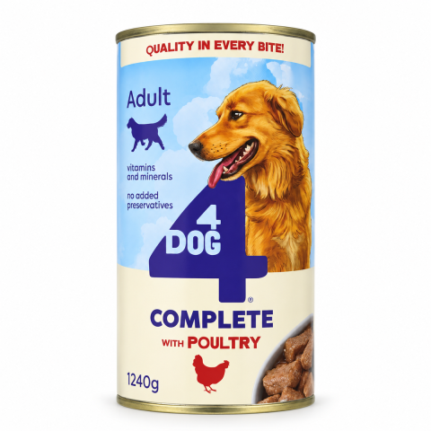 Pet Shop - Hrana Umeda Caini 4DOG Complete cu Pasare, 1240 g
