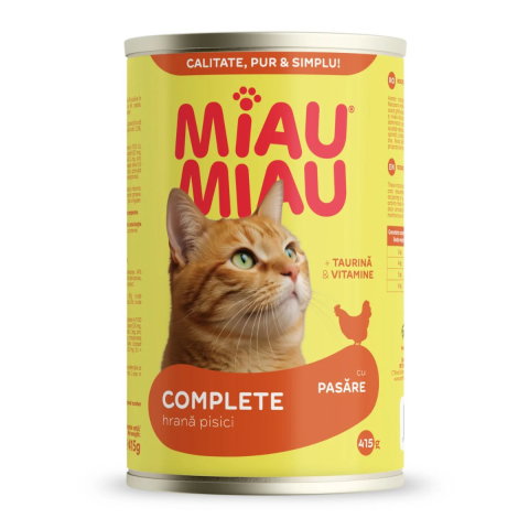 Hrana pentru pisici - Hrana umeda pentru pisici Miau-Miau, Pui, Conserva 415g