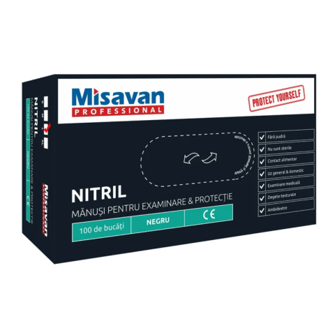 Manusi unica folosinta nitril Misavan, marime L, negru, 100 buc/set
