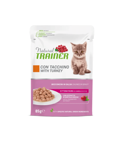 Hrana pentru pisici - NATURAL TRAINER CAT PLIC KITTEN&YOUNG, CURCAN, 85 GR