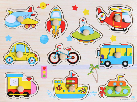 Jucarii, Copii & Bebe - Puzzle lemn incastru cu maner Vehicule