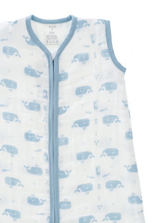 Sac de dormit de muselina, 0-6 luni, model Whale blue--Fresk [1]