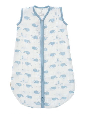 Jucarii, Copii & Bebe - Sac de dormit de muselina, 0-6 luni, model Whale blue--Fresk