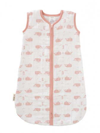 Jucarii, Copii & Bebe - Sac de dormit de muselina, 6-12 luni, model Whale rose--Fresk