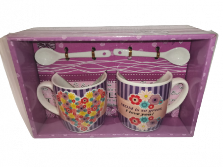 Produse Bio - Set 2 cesti cu lingurite, model MOM