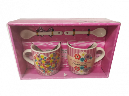 Produse Bio - Set 2 cesti cu lingurite, model MOM