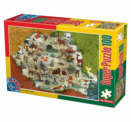 Jucarii, Copii & Bebe - Super Puzzle Animalele din Romania 100 Piese D-TOYS