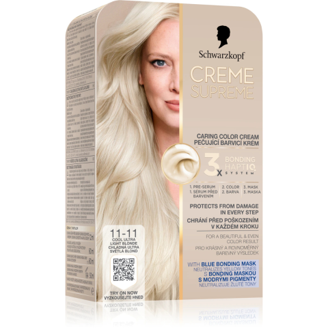 Ingrijire Personala & Cosmetice - Vopsea de par permanenta cu amoniac Schwarzkopf Creme Supreme, 11-11 Blond Ultra Deschis, 182 ml