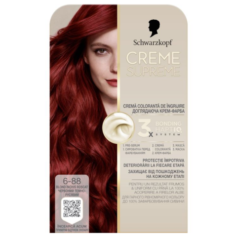 Ingrijire Personala & Cosmetice - Vopsea de par permanenta cu amoniac Schwarzkopf Creme Supreme, 6-88 Blond Inchis Roscat, 182 ml