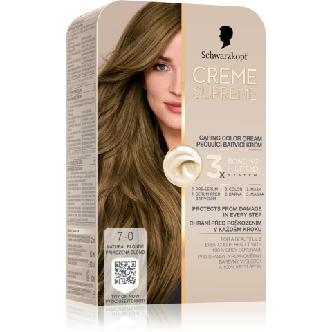 Ingrijire Personala & Cosmetice - Vopsea de par permanenta cu amoniac Schwarzkopf Creme Supreme, 7-0 Blond Natural, 182 ml