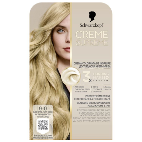 Ingrijire Personala & Cosmetice - Vopsea de par permanenta cu amoniac Schwarzkopf Creme Supreme, 9-0 Blond Natural Foarte Deschis , 182 ml
