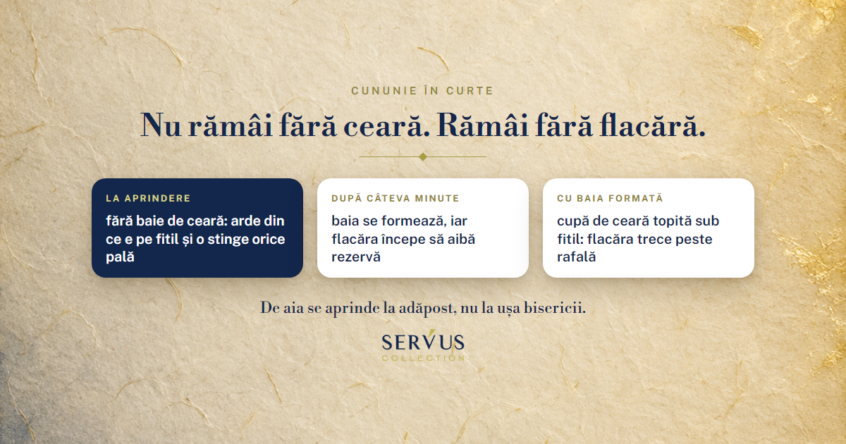 Lumânare pentru nuntă în aer liber, aleasă ca să nu se stingă