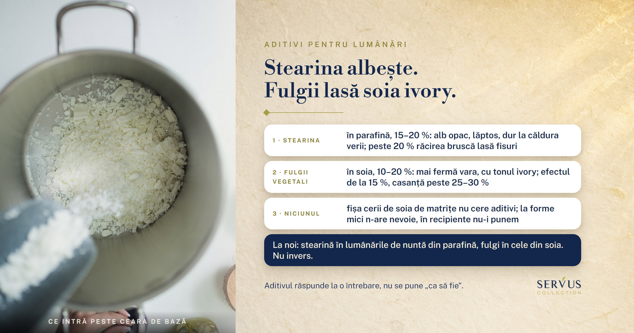 Aditivi pentru lumânări: stearina și fulgii vegetali, când ai nevoie de ei și când nu