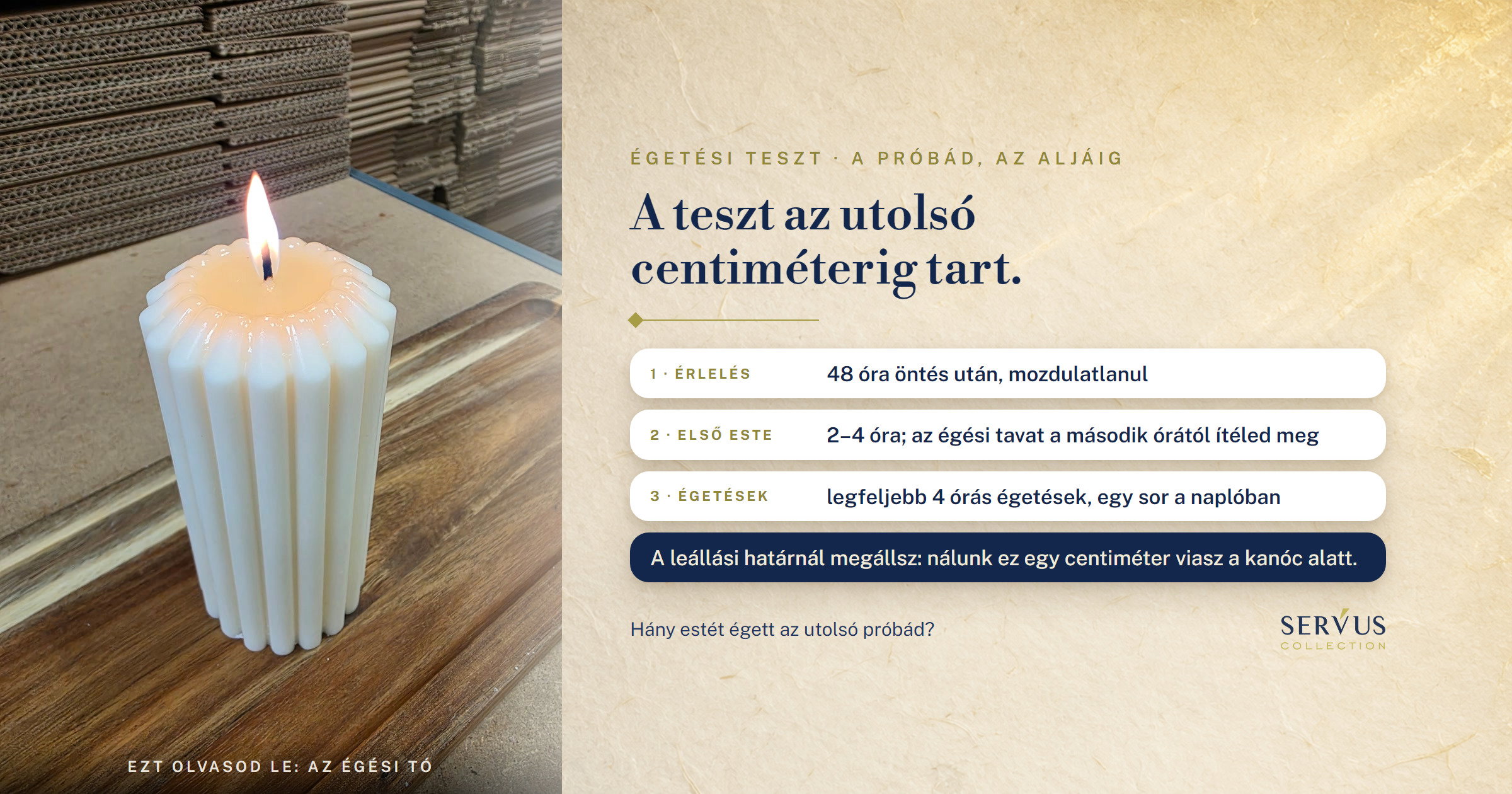A gyertya égetési tesztje az első gyújtástól az utolsó centiméterig