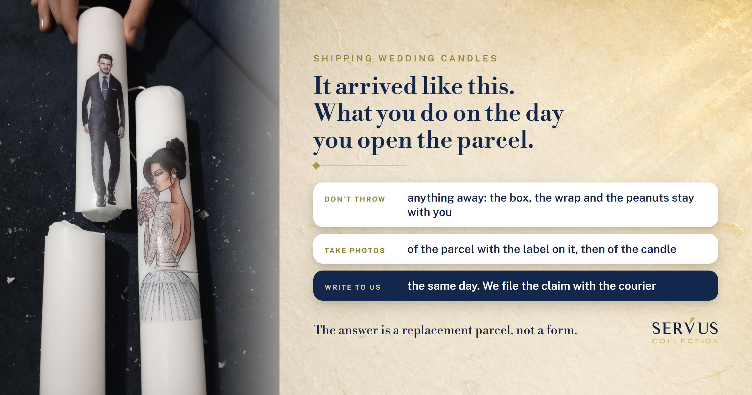 Shipping wedding candles and what to do if they arrive damaged