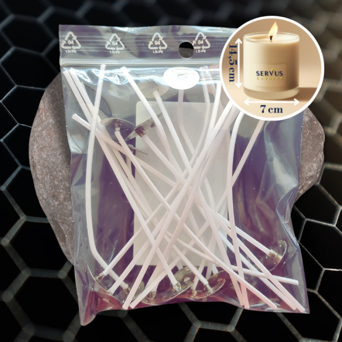 Fitil Cerat din Bumbac cu Suport 15 cm | Ø Ardere ~7 cm - Seria Profesională SHW [3]