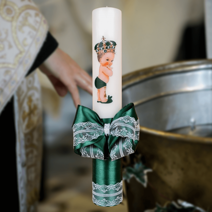Lumanare botez decorata Print verde [1]