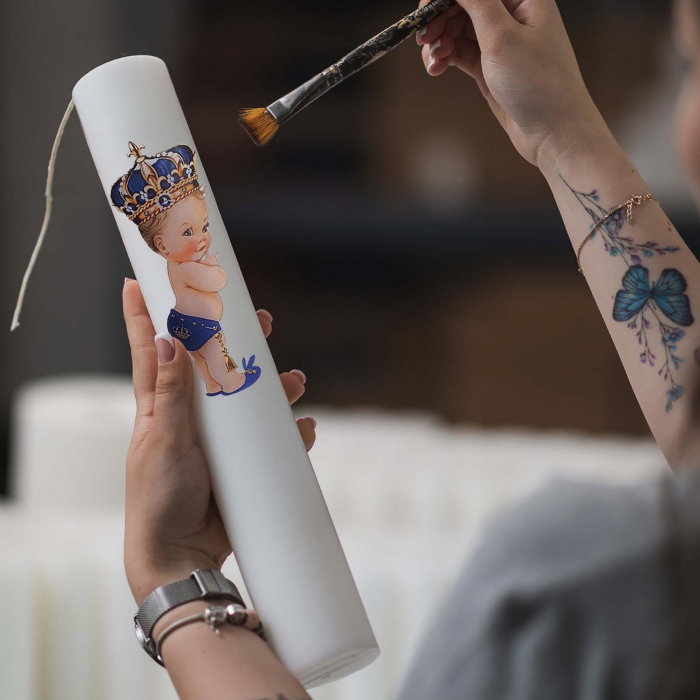 Lumanare Botez Print cu albastru [3]