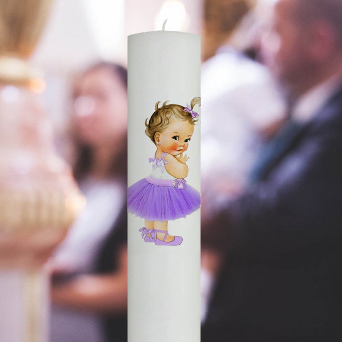 Lumanare Botez Printesa cu rochie mov [1]