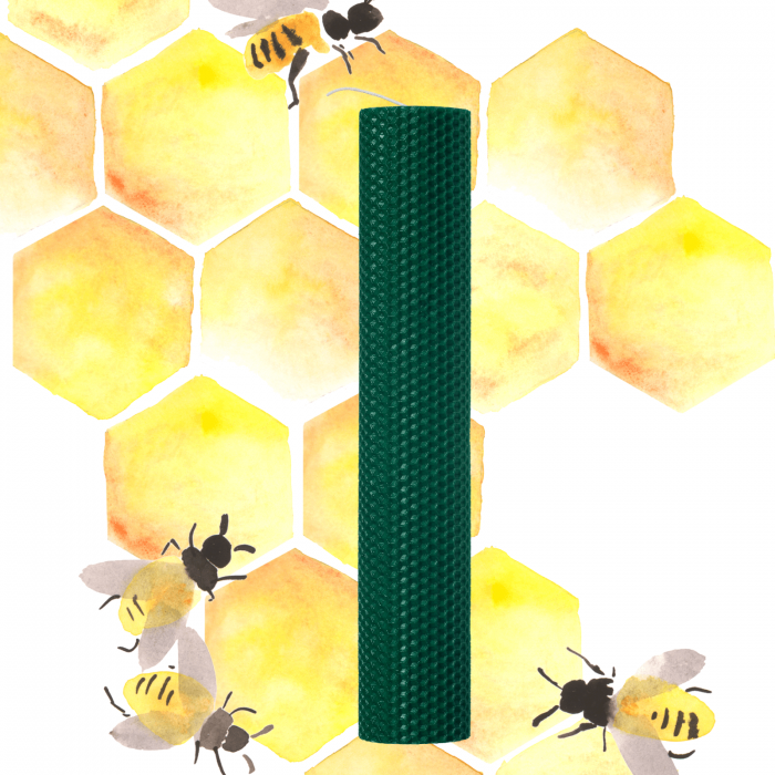 Lumânare tip fagure din ceară colorată, rulată manual - verde inchis [1]