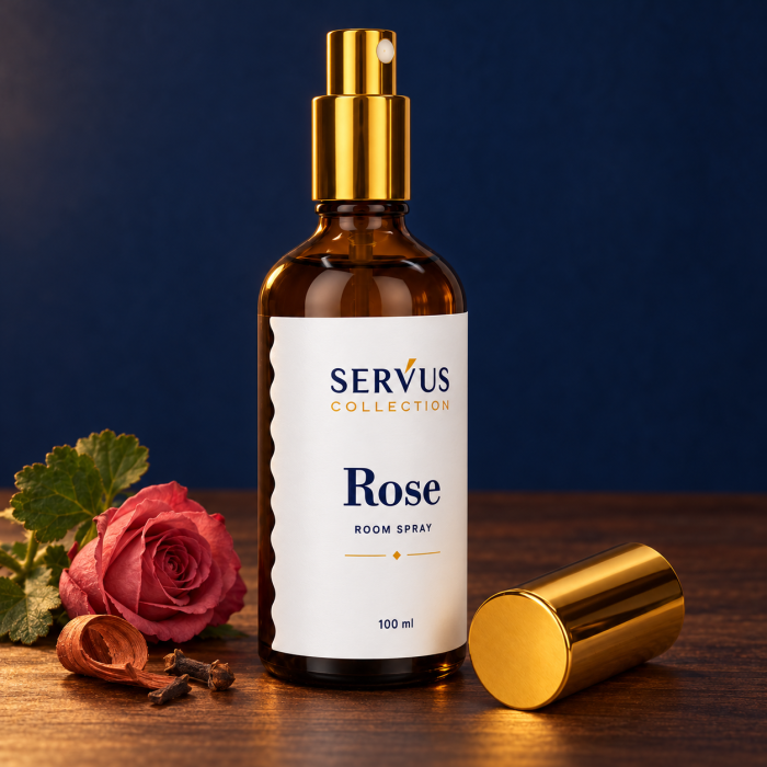Parfum de cameră Rose 100 ml, sticlă de chihlimbar cu pulverizator auriu – Servus [4]