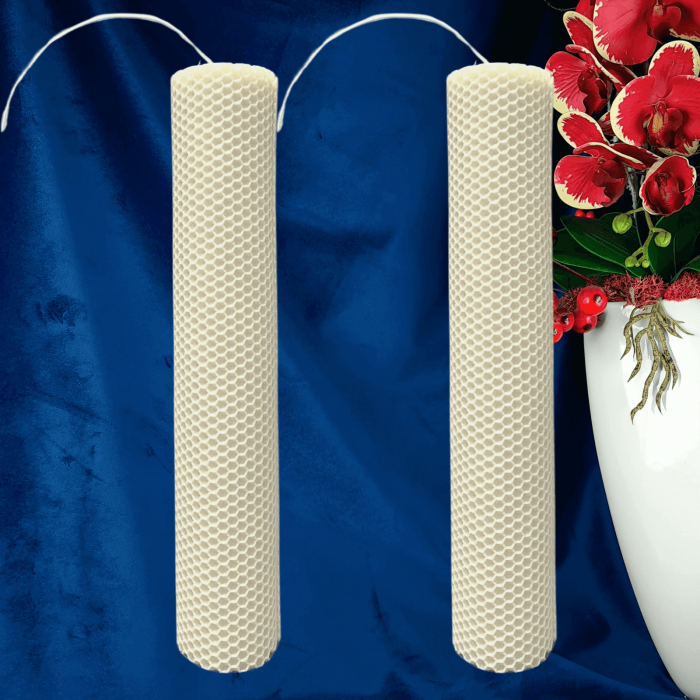 Set 2 lumânări tip fagure din ceară colorată, rulate manual - ivory [3]
