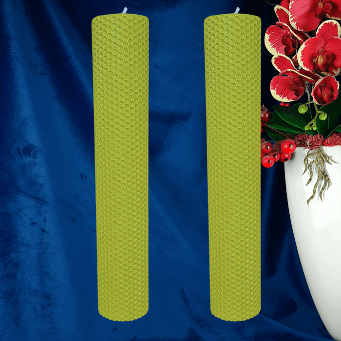 Set 2 lumânări tip fagure din ceară colorată, rulate manual - verde lime [3]