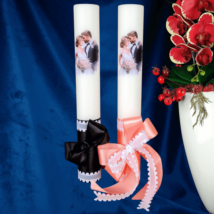 Set 2 Lumanari nunta decorate cu roz si negru W11 [2]