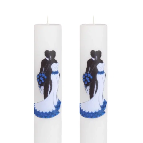 Set 2 Lumanari Nunta Mire si Mireasa cu albastru [4]