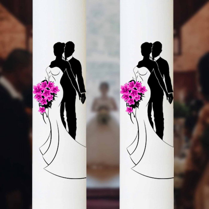 Set 2 Lumanari Nunta Mire si Mireasa cu buchet roz [5]