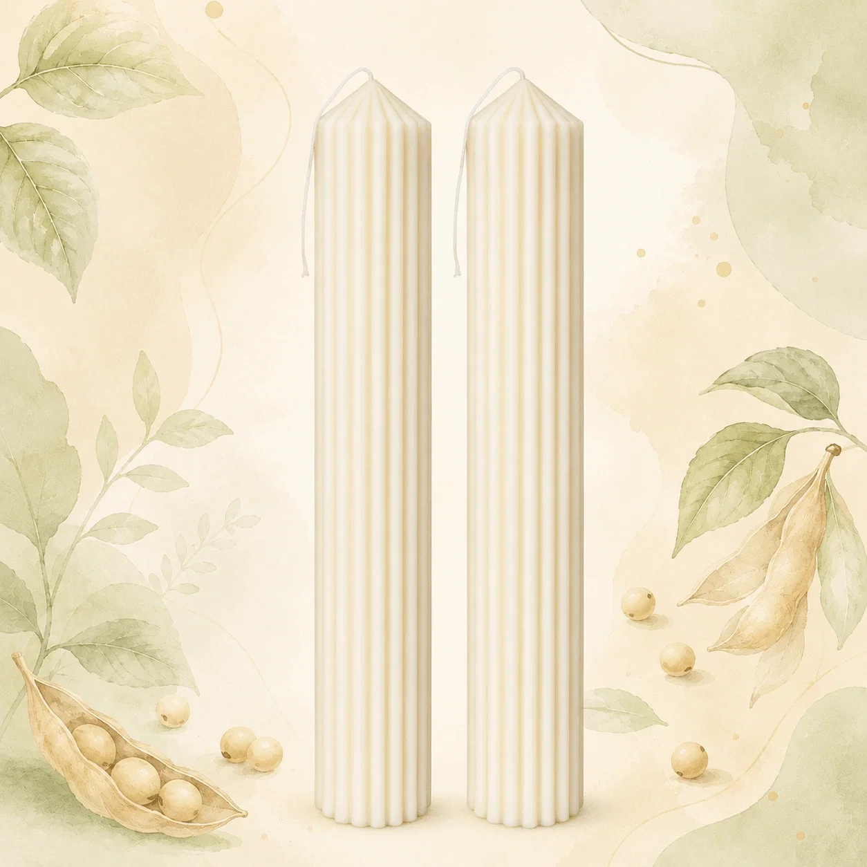Set 2 Lumânări Nuntă Canelate din Ceară de Soia – Ivory Natural [1]